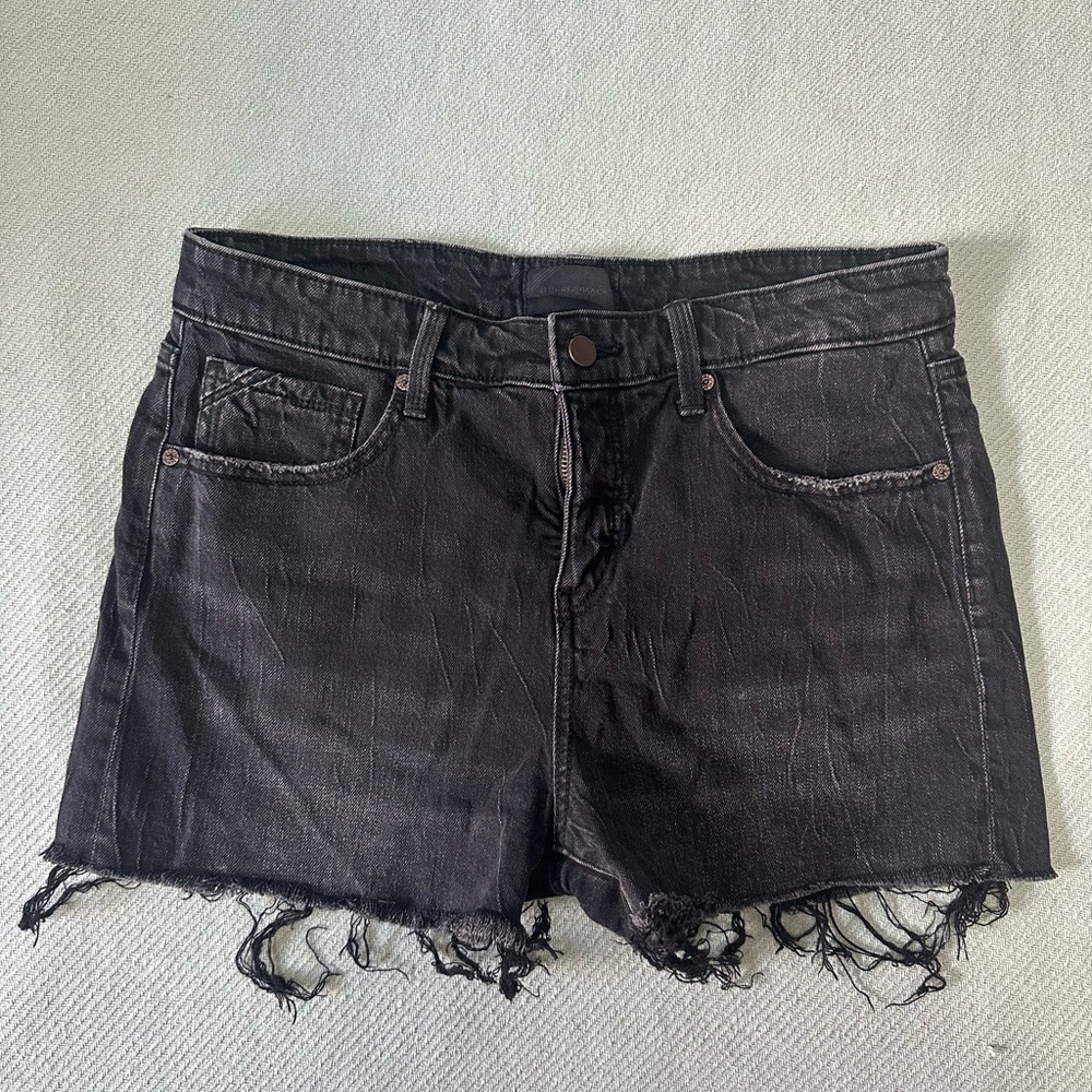 High Rise Buckle Black Denim Shorts - Picture 6 of 8